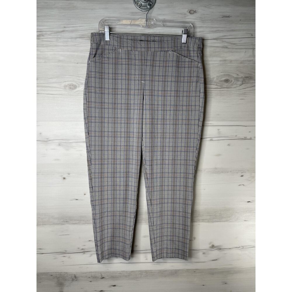 Zac & Rachel Pants Womens 10 Plaid Blue Brown Tapered Stretch‎ Career Workwear